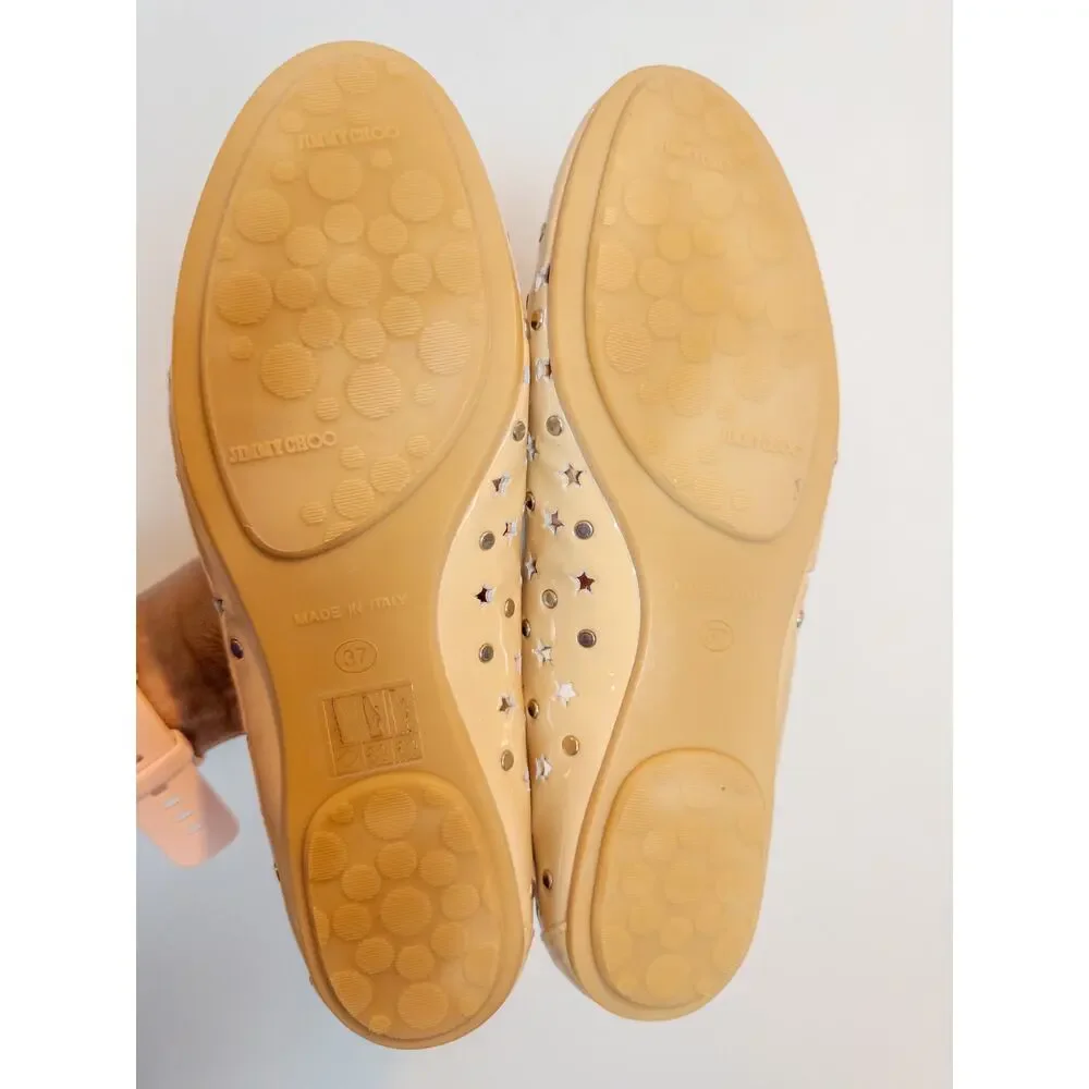 Jimmy Choo Nude Patent Leather Star Stud Ballet Flats Size 37 Made in Italy